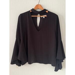 Women's WAYF Ryan Bell Sleeve Choker Collar Neck Black Top Blouse Size Medium